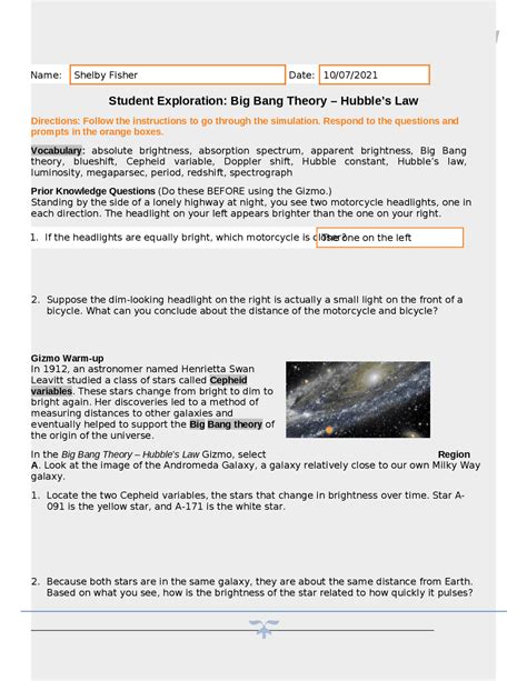 Gizmo Warm-up The interior of a star produces a continuous spectrum of light, like a rainbow. . Big bang gizmo answer key pdf